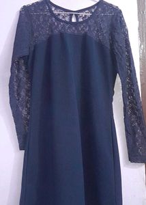 segsy dark blue lace work full sleeve dress