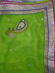 Parrot Green Festive Saree With Blouse