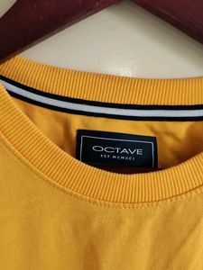 Full Sleeves  With Print Strip Yellow Tshirt