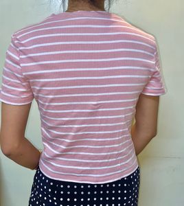 Pink Striped Ribbed Tee HM