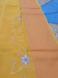 Yellow Floral Embroidered Saree