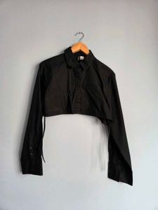 Black Cotton Cropped Top H&M side tie