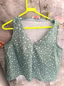 Green and white Polka Dot print Top