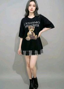 Cute Bear Print Oversized T-Shirt Dress