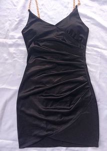 Black Satin Padded  Mini Dress