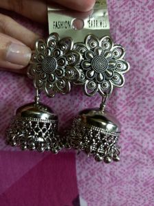 Silver Flower Jhumka Earrings
