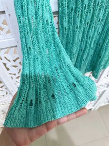 Boho Open Knit Bell Sleeve Pullover B