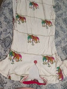 A Multicolour Peacock Print Thread Work Kurta