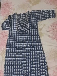 Blue Printed Kurti with Silver Detail