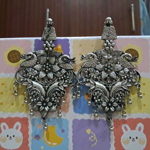 Vintage Silver Peacock Drop Earrings