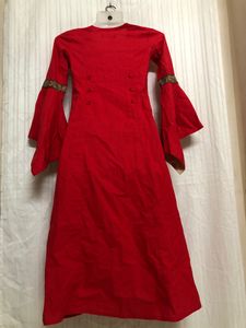 Red Long Sleeve Round Dress