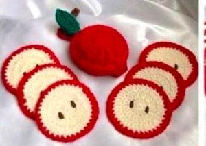 Kiwi Crochet Coasters(Set Of 4 Withcover)