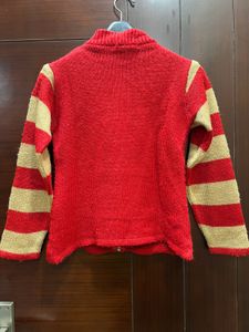 Red &amp; Beige Knitted Cardigan Set