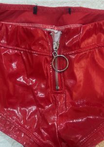 Red Shiny latex micro mini Shorts