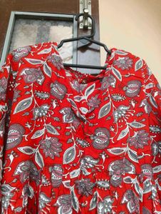Red Floral Print Tunic Top
