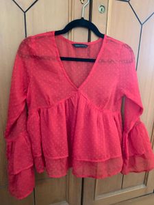 Red Ruffle Sleeve Top