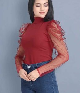 Maroon Net Sleeves Top