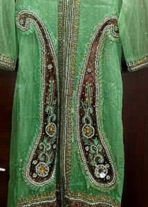 Green Net Kurta Set