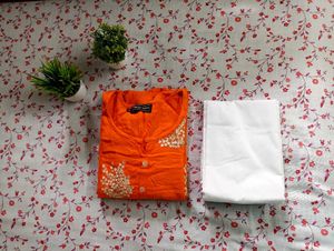 Vibrant Orange Colour Kurta Pant Set