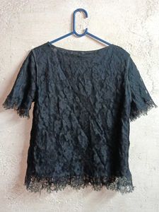See-through Fashion Lace Top Black