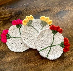 Handmade Crochet Flower Coasters set of 3