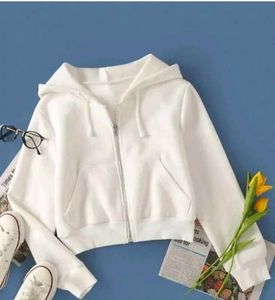 New White Zip-Up Cropped Hoodie
