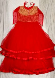 Red Embroidered Girls&#39; Dress