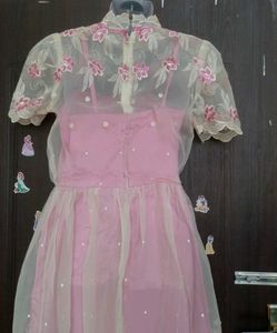 Pink Floral Overlay Princess Dress