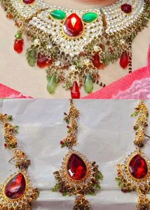 Crystal Necklace, Earrings &amp; Mangtika Set