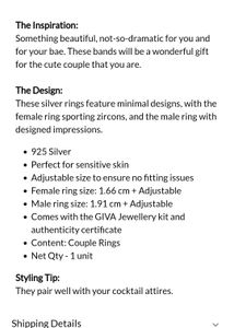 GIVA Vintage Sliver Couple Rings