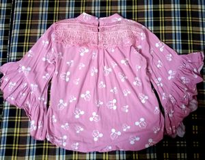 Pink Printed Top with layered sleeves