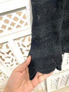 Elegant Crochet Black Knit Sweater C