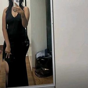 Black Halter Neck Slit mermaid Dress From Newme ,