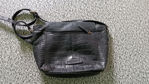Black Textured Leather Sling Bag