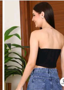 Shein Fitted Strapless Twisted Knot Front Ribbed T