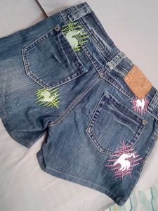Embroidered Denim low rise shorts