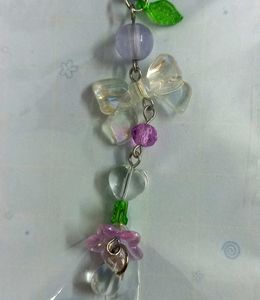 💜 Handmade Purple Clear Bow Phone Charm with Leaf