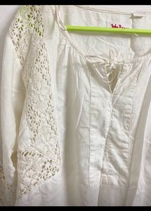 FLAWLESS CHIKANKARI KURTI And White  Pant Combo