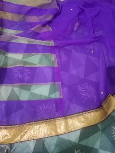 Modern Broad Striped Purple Saree