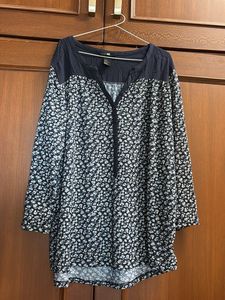 H&M Floral Print Top - Navy Blue