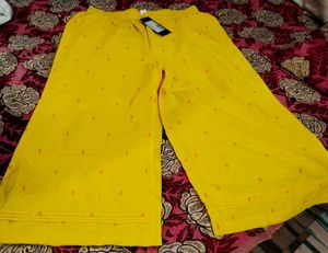 Yellow Patterned Wide Leg Pants For Women