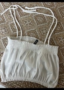 H&amp;M White Knot Crop Top