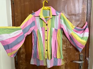 Colorful Striped Bell Sleeve Top