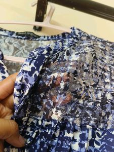 Sleeveless Top Women’s PS Blue &amp; White with Lace