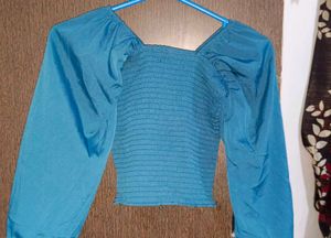 Blue Smocked Long Sleeve Top❤️🔥