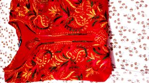 Handwork Chikenkari Red Embroidered Kurta