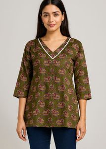 Boho Elephant Breeze Cotton Short Kurta