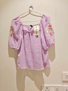 Embroidered Lavender Top