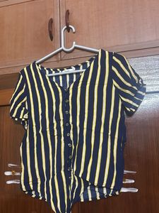 Striped Navy Button-Down Top