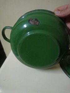 Vintage Green Enamel Teal Pot